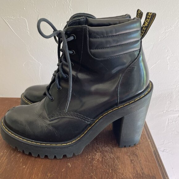 Dr Martens Persephone Black Patent Leather Look Ankle Heeled Boots Women Size 9 - Picture 3 of 12